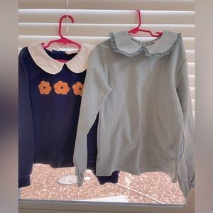Girls' Long-Sleeve Peter Pan Collar Tops - Navy & Light Blue